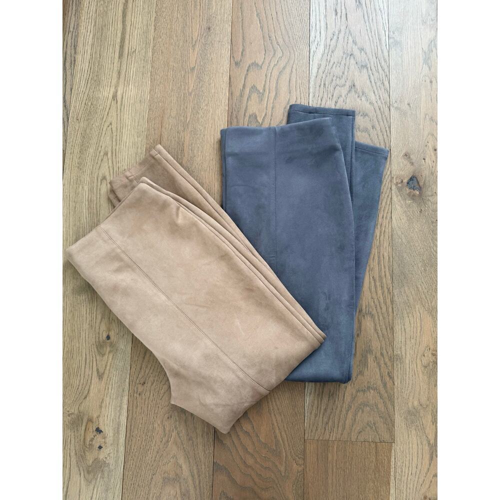 2 Pairs Chico's Vegan Suede‎ Elastic Waist Leggings Gray and Tan 2R (US 12R)